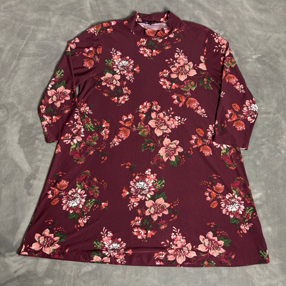 As U Wish Dresses & Skirts - As U Wish Women's XL Burgundy Floral Mock Neck A-Line Dress Cottagecore
